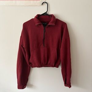 Maroon Red Half-Zip Sweater Cropped Pull Over